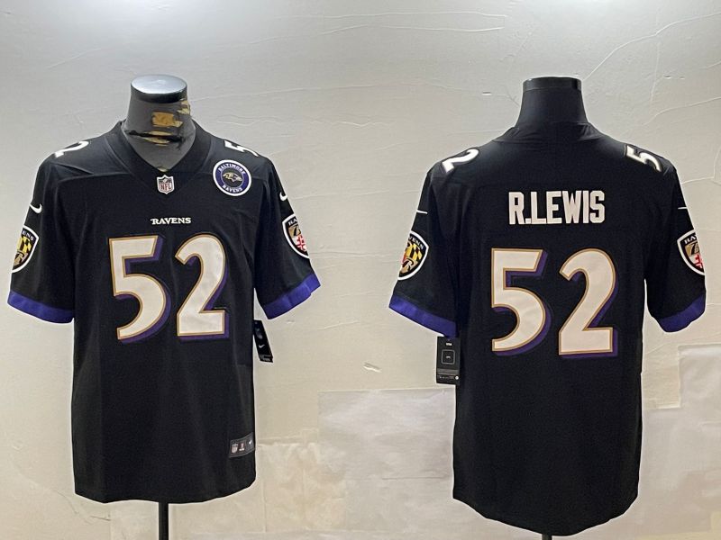 Men Baltimore Ravens #52 R.Lewis Black Second generation 2024 Nike Limited NFL Jersey style 2->memphis grizzlies->NBA Jersey